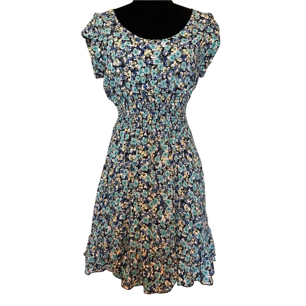 American Rag Teal Blue Floral Smocked-Waist Midi Dress Size Large